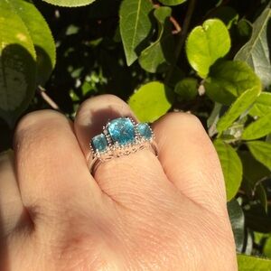 JWBR 10k Silver and Swiss Blue Topaz Gemstone Ring
